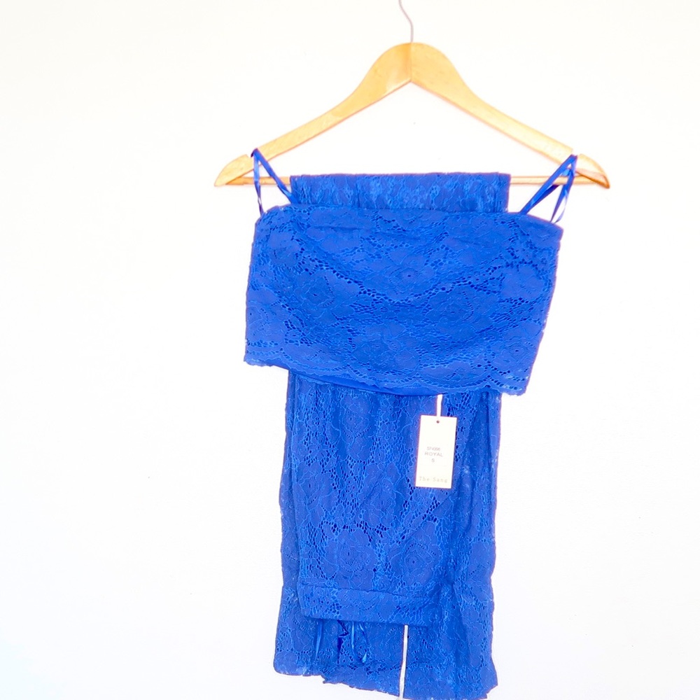 Royal Blue Floral Lace Bandeau & pant set